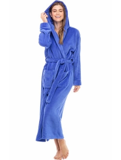 Womens Robe, Plush Fleece Hooded Bathrobe with Two Large Front Pockets