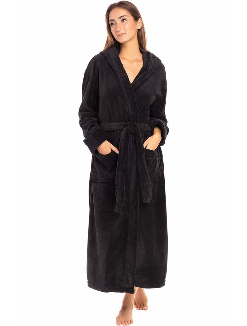 Alexander Del Rossa Women’s Robe, Plush Fleece Hooded Bathrobe with Two Large Front Pockets