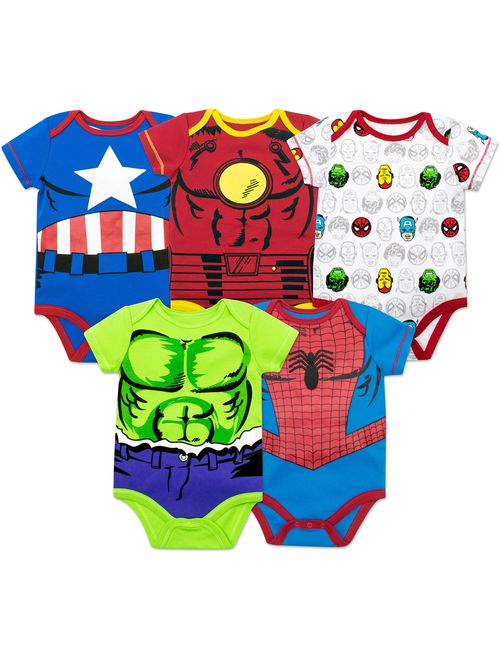 Marvel Baby Boys' 5 Pack Bodysuits - The Hulk, Spiderman, Iron Man and Captain America