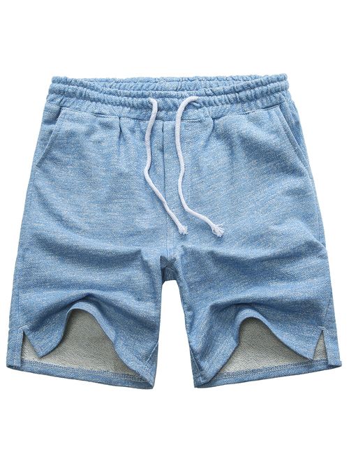 Manwan walk Men's Casual Classic Fit Cotton Elastic Jogger Gym Drawstring Knit Shorts