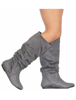 MVE Shoes Women's Forever Faux Suede Round-Toe Mid-Calf Flat Boots