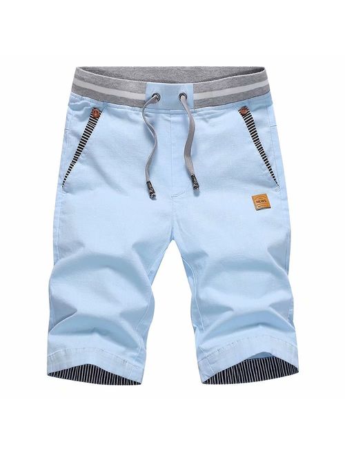 STICKON Men's Shorts Casual Classic Fit Drawstring Summer Beach Shorts with Elastic Waist and Pockets