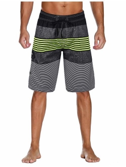 unitop Men's Swim Trunks Colortful Striped Beach Board Shorts with Lining