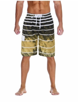 unitop Men's Swim Trunks Colortful Striped Beach Board Shorts with Lining