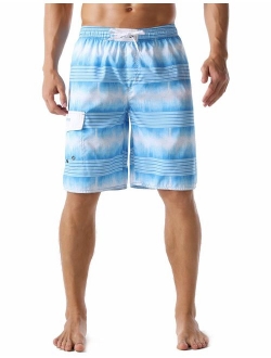 unitop Men's Swim Trunks Colortful Striped Beach Board Shorts with Lining