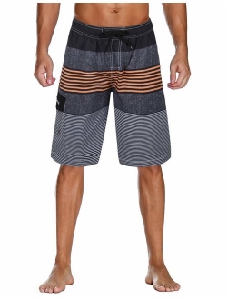 unitop Men's Swim Trunks Colortful Striped Beach Board Shorts with Lining