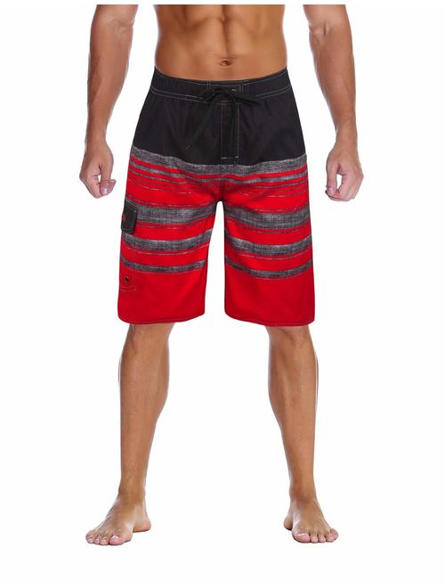 unitop Men's Swim Trunks Colortful Striped Beach Board Shorts with Lining