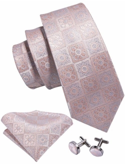 Barry.Wang Men Ties Paisley Woven Silk Necktie Set with Pocket Suqare Cufflinks Formal