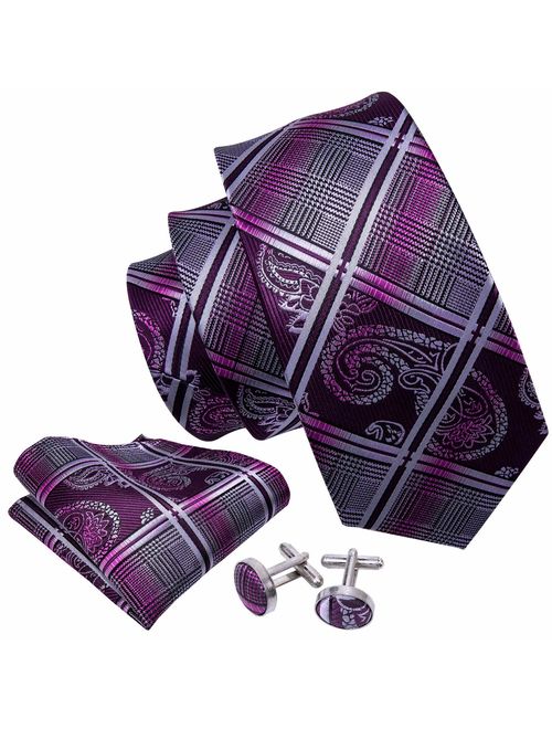 Barry.Wang Men Ties Paisley Woven Silk Necktie Set with Pocket Suqare Cufflinks Formal