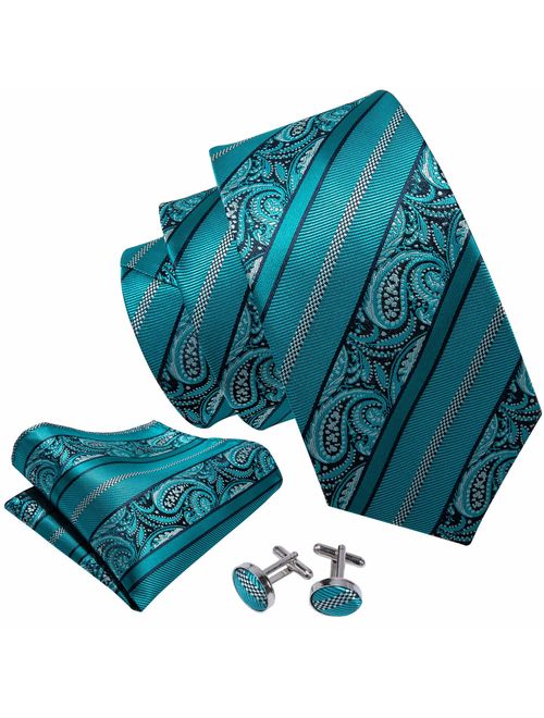 Barry.Wang Men Ties Paisley Woven Silk Necktie Set with Pocket Suqare Cufflinks Formal