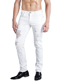 Men's Ripped Skinny Distressed Destroyed Slim Fit Stretch Biker Jeans Pants with Holes