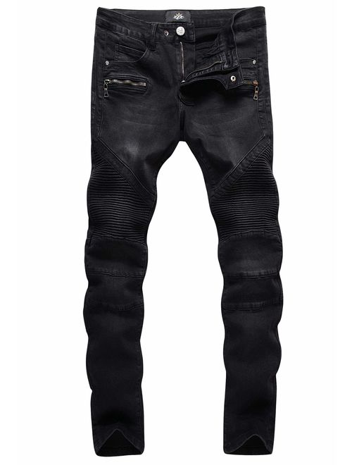 Buy ZLZ Slim Fit Biker Jeans, Men's Super Comfy Stretch Skinny Biker ...