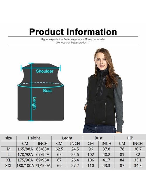 DEKINMAX Women's Heated Vest Lightweight Slim Fit Insulated USB Electric Heating Winter Vest (Power Bank not Included)