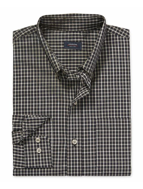 Arrow Men's Big and Tall Hamilton Poplins Long Sleeve Button Down Plaid Shirt