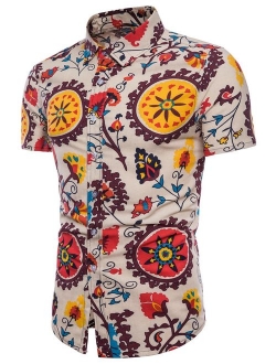 Emaor Men's Stylish Floral Long Sleeve Shirt & Short Sleeve Shirt