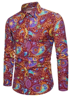 Emaor Men's Stylish Floral Long Sleeve Shirt & Short Sleeve Shirt