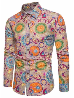 Emaor Men's Stylish Floral Long Sleeve Shirt & Short Sleeve Shirt