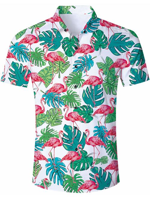 RAISEVERN Men's Ugly Christmas Shirt Button Down Short Sleeve Dress Shirts for Holiday Party