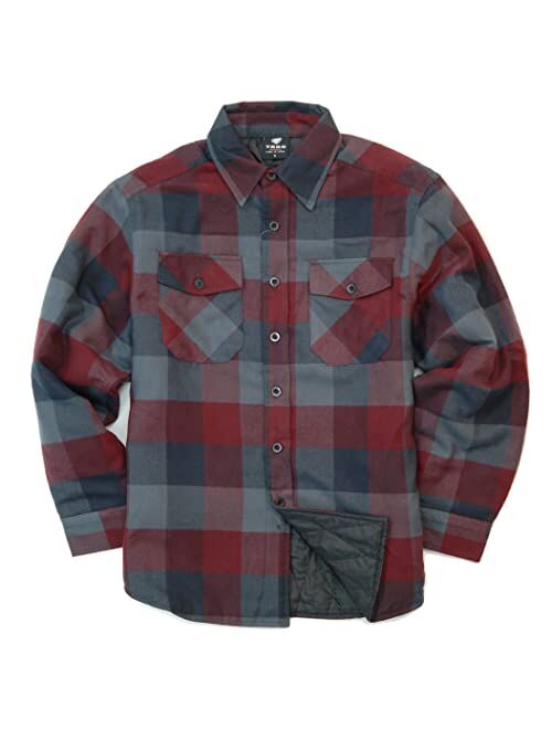 YAGO Men's Quilted Lining Button Up Plaid Flannel Shirt Jacket with Side Pockets