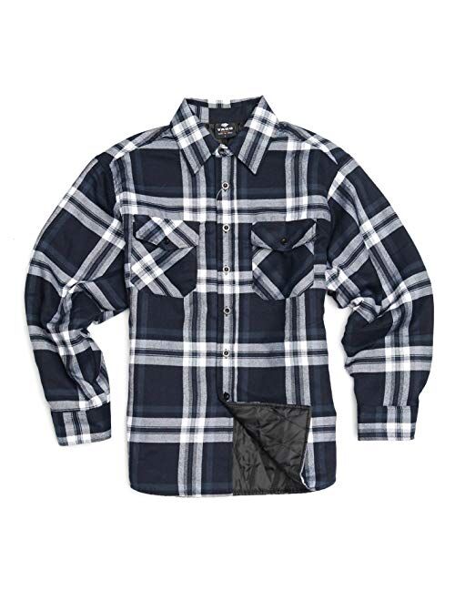 YAGO Men's Quilted Lining Button Up Plaid Flannel Shirt Jacket with Side Pockets