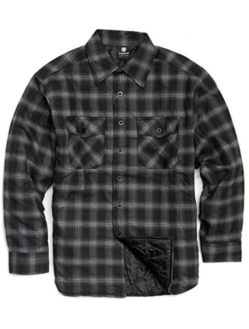 YAGO Men's Quilted Lining Button Up Plaid Flannel Shirt Jacket with Side Pockets