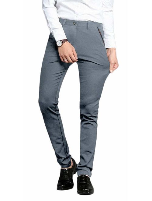 Plaid&Plain Black Solid Skinny Slim Fit Suit Pants