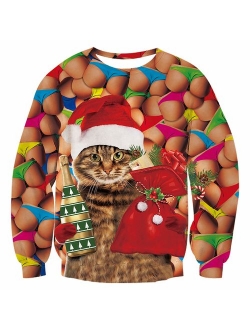 TUONROAD 3D Graphic Ugly Christmas Sweater Funny Crew Neck Pullover Sweatshirt for Men Women