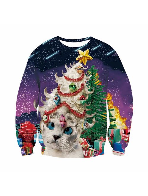 TUONROAD 3D Graphic Ugly Christmas Sweater Funny Crew Neck Pullover Sweatshirt for Men Women