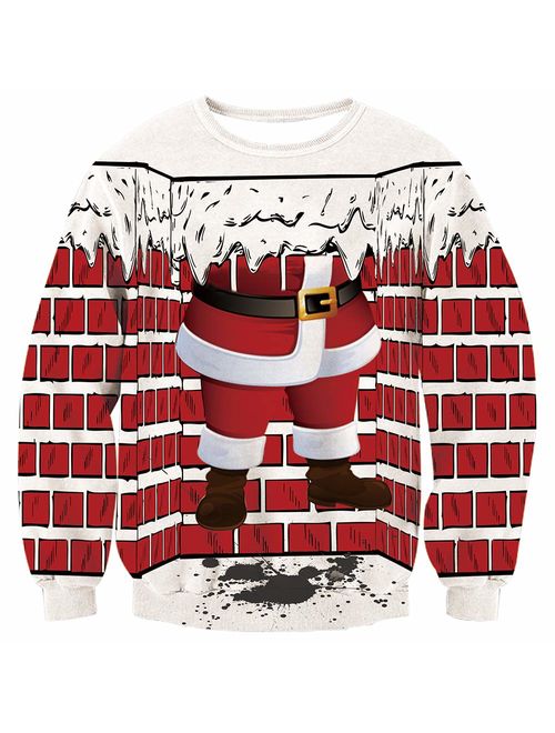 TUONROAD 3D Graphic Ugly Christmas Sweater Funny Crew Neck Pullover Sweatshirt for Men Women