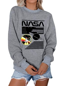 ZXH Women NASA Long Sleeve Shirt NASA Shirt Pullover Graphic Shirt Women Tops