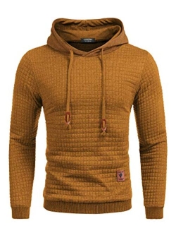 Men's Sweatshirt Hipster Gym Long Sleeve Drawstring Hooded Plaid Jacquard Pullover Hoodies