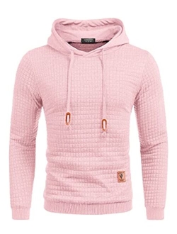 Men's Sweatshirt Hipster Gym Long Sleeve Drawstring Hooded Plaid Jacquard Pullover Hoodies