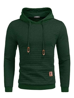 Men's Sweatshirt Hipster Gym Long Sleeve Drawstring Hooded Plaid Jacquard Pullover Hoodies