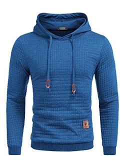 Men's Sweatshirt Hipster Gym Long Sleeve Drawstring Hooded Plaid Jacquard Pullover Hoodies