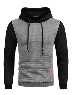 Men's Sweatshirt Hipster Gym Long Sleeve Drawstring Hooded Plaid Jacquard Pullover Hoodies