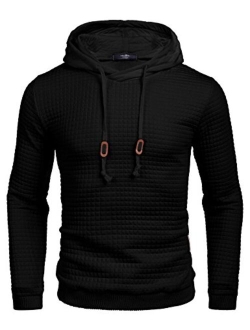 Men's Sweatshirt Hipster Gym Long Sleeve Drawstring Hooded Plaid Jacquard Pullover Hoodies