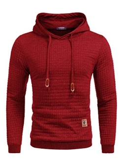 Men's Sweatshirt Hipster Gym Long Sleeve Drawstring Hooded Plaid Jacquard Pullover Hoodies