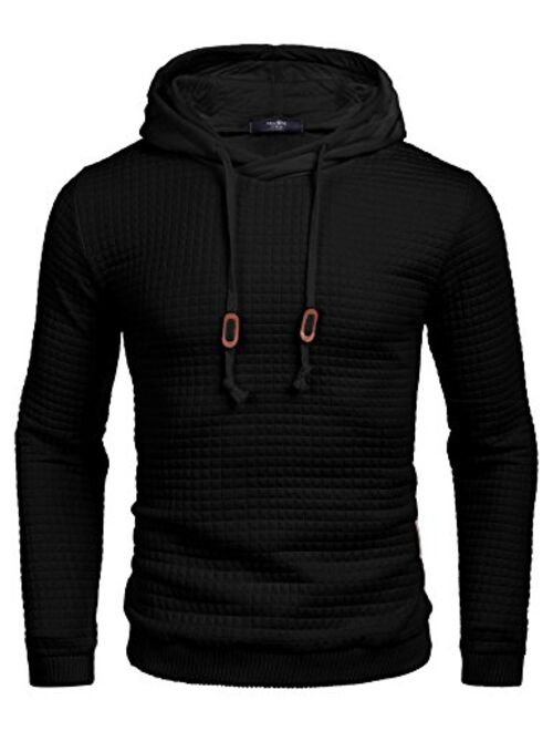 COOFANDY Men's Sweatshirt Hipster Gym Long Sleeve Drawstring Hooded Plaid Jacquard Pullover Hoodies