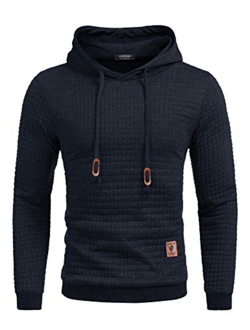 COOFANDY Men's Sweatshirt Hipster Gym Long Sleeve Drawstring Hooded Plaid Jacquard Pullover Hoodies