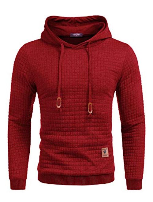 COOFANDY Men's Sweatshirt Hipster Gym Long Sleeve Drawstring Hooded Plaid Jacquard Pullover Hoodies