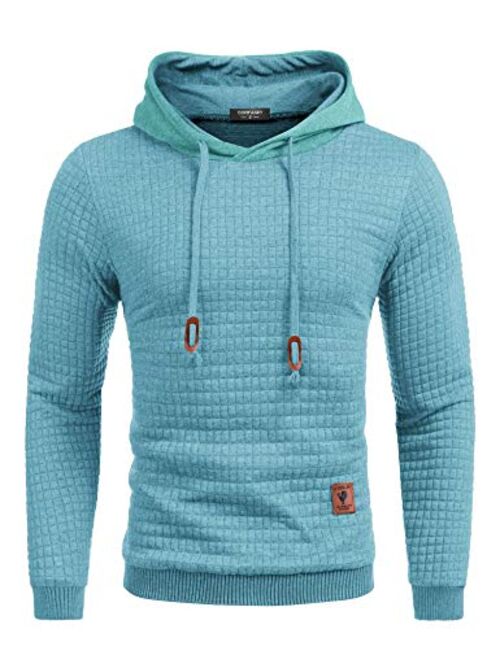 COOFANDY Men's Sweatshirt Hipster Gym Long Sleeve Drawstring Hooded Plaid Jacquard Pullover Hoodies