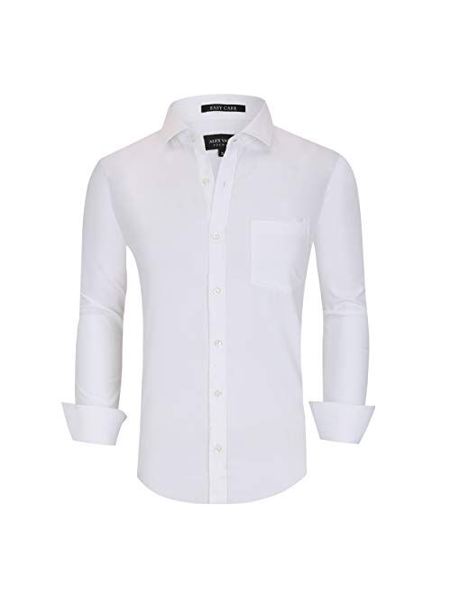 Alex Vando Mens Dress Shirts Wrinkle Free Regular Fit Stretch Bamboo Men Shirt