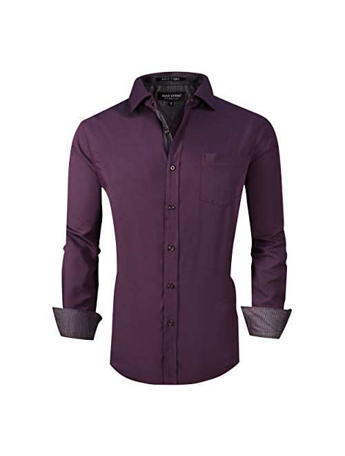 Alex Vando Mens Dress Shirts Wrinkle Free Regular Fit Stretch Bamboo Men Shirt