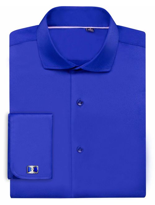 J.VER French Cuff Regular Fit Long Sleeve Spead Collar Dress Shirts Cufflink