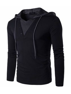 QPNGRP Mens Long Sleeve Hooded T-Shirt Slim Fit Hoodie Shirt