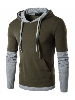 QPNGRP Mens Long Sleeve Hooded T-Shirt Slim Fit Hoodie Shirt