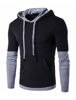 QPNGRP Mens Long Sleeve Hooded T-Shirt Slim Fit Hoodie Shirt