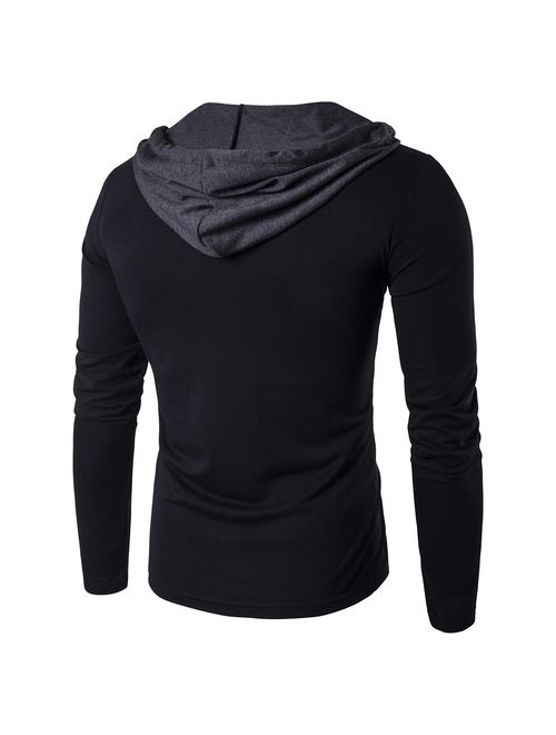 QPNGRP Mens Long Sleeve Hooded T-Shirt Slim Fit Hoodie Shirt