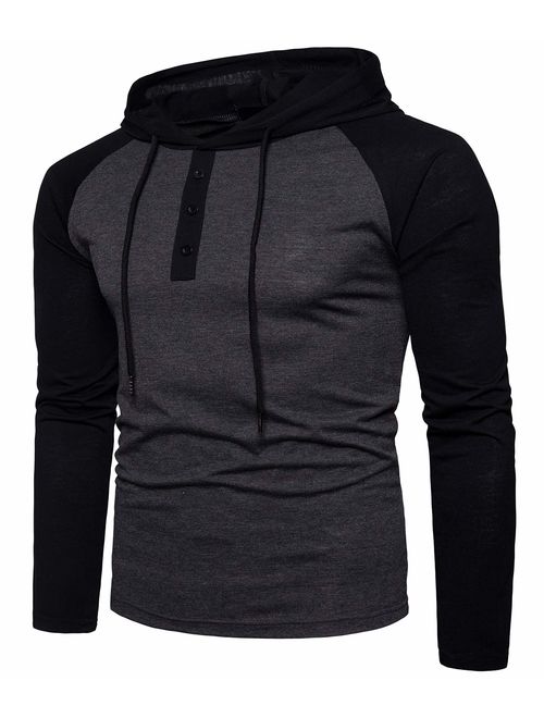 QPNGRP Mens Long Sleeve Hooded T-Shirt Slim Fit Hoodie Shirt