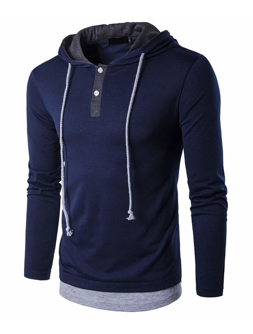 QPNGRP Mens Long Sleeve Hooded T-Shirt Slim Fit Hoodie Shirt